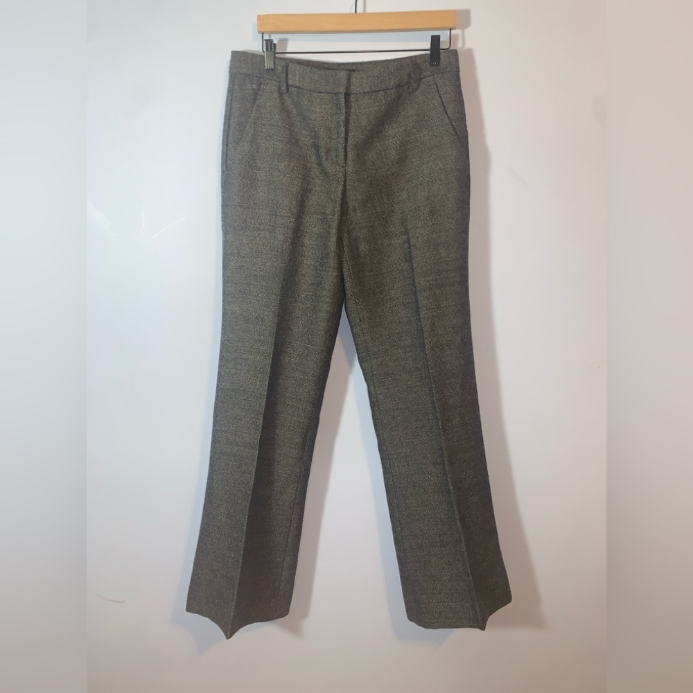 Theory Charcoal Gray Tweed Wool Linen Tailored Wide Leg Pants Size 12